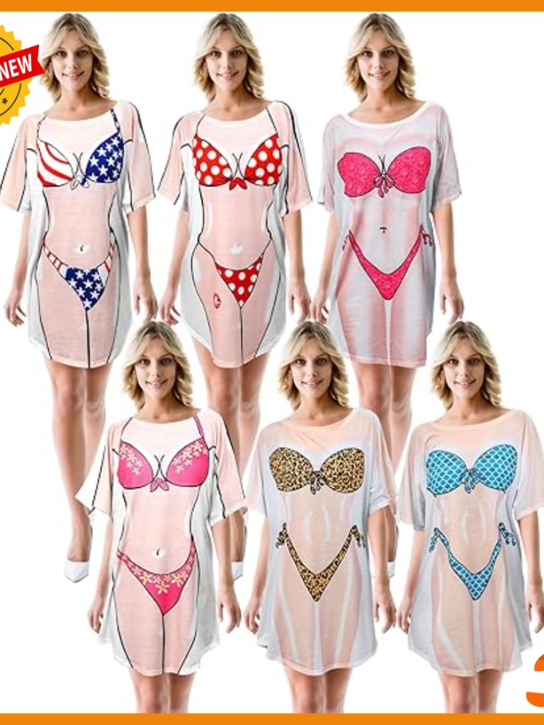 6 Pack Cotton Short Sleeve Bikini Cover Up Dress Baggy T-Shirt Medium